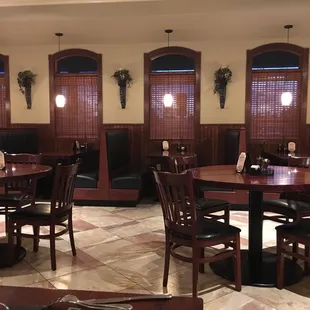 tables and chairs in a restaurant