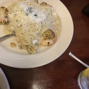 Crab stuffed shrimp with angel hair