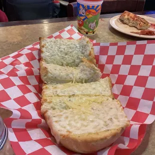 Garlic bread topped with cheese.