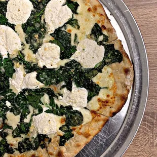 White Spinach Garlic Pizza with Ricotta