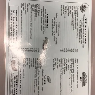 a menu for a sandwich