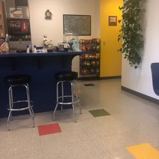 the counter and chairs