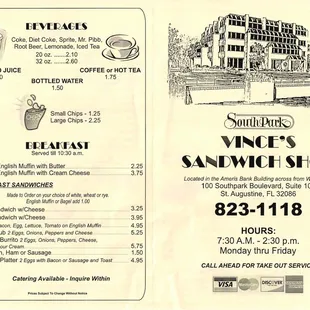 the menu for the sandwich shop