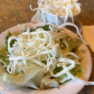 Salad with house dressing! THAT cup of fresh cheese!