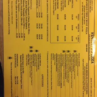 Current menu current prices 4/22/2017