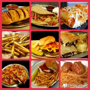 a collage of different food items