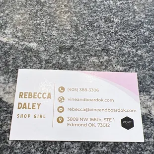 business card for rebecca daley