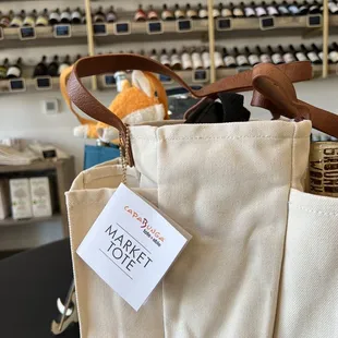a market tote bag in a store