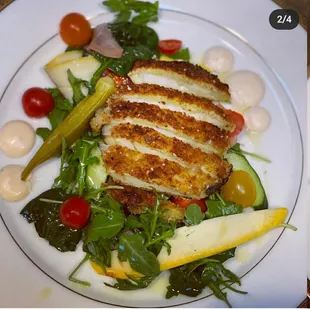 Eggplant tonkatsu with a miso aoli. Citrus-marinated salad. Crispy, refined, aaaaand not a pork chop.