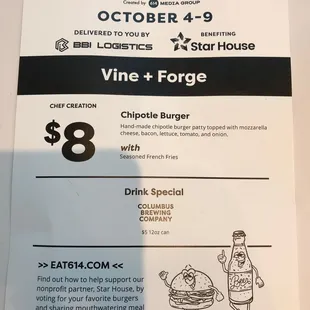 Burger Week oct 2021 menu