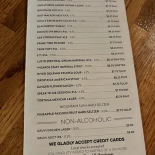 Beer Menu