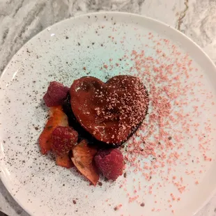 Valentine's Day flourless chocolate tart with raspberry puree
