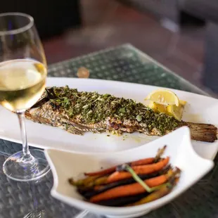 grilled fish and vegetables