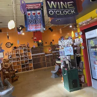 a wine shop with a refrigerator