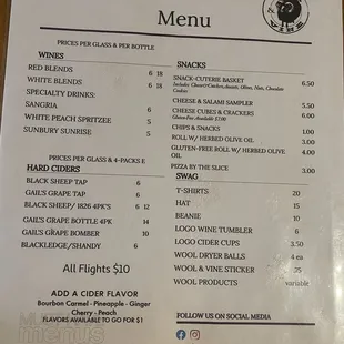 Menu as of Sept 2022