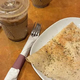 Pesto Crepe, cold brew