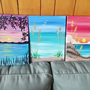three acrylic paintings