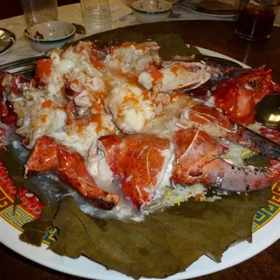 Fried rice with 4-lb lobster (optional, the usual way is with Dungeness crab) wrapped and baked in Lotus leaf.