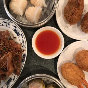 Dim sum (har gow, phoenix shrimp, crab claws, shumai)