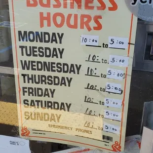 Business Hours as of Sat, 6/25/22