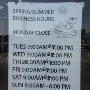 Spring &amp; Summer Business Hours!!