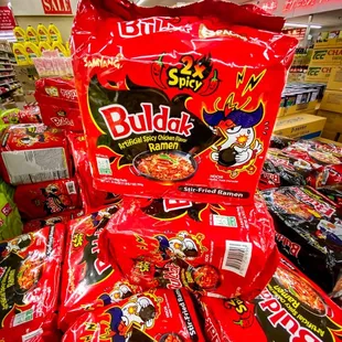 Buldak spicy Korean ramen. Spice level for chili eaters 4/10. It&apos;s a medium spicy for me.