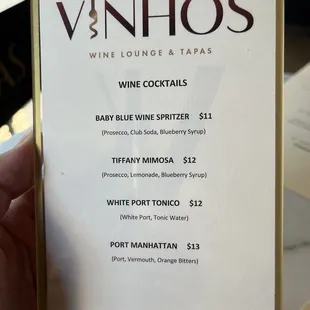 Wine cocktail menu