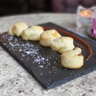Brazilian cheese bread with guava sauce and salt