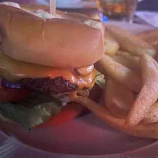 cheeseburger and steak fries