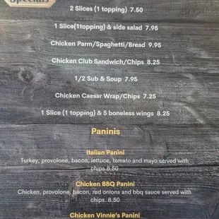 Lunch specials menu, March 2025