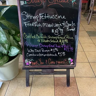 a menu on a blackboard