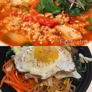 Bun rieu and Bibimbap