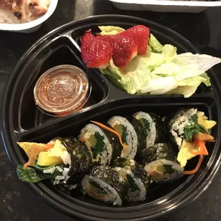 Kimbap potion $7 follow us on Facebook for daily fresh menu items!