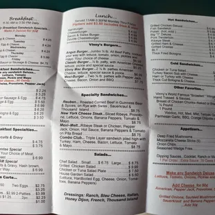 Menu side 1