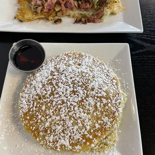 Plain pancakes and side of corned beef hash