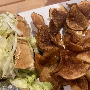 The Philly Steak Sub was pretty good, but those chips were  burnt and inedible...