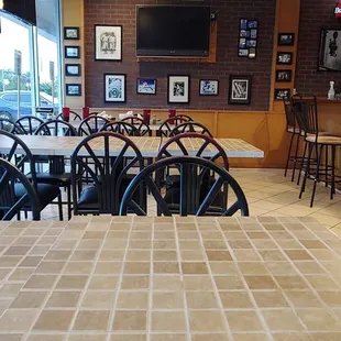 tables and chairs in a restaurant