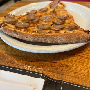 a slice of pizza on a plate