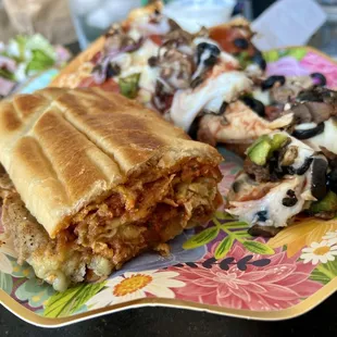 Half of Egg Plant Parmigiana &amp; slice of Vinny's Deluxe