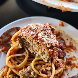 Spaghetti marina with meatballs is delicious