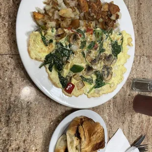 an omelet and a croissant