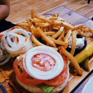 Hamburger with French fries
