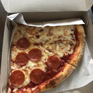 Cheese slice and pepperoni slice