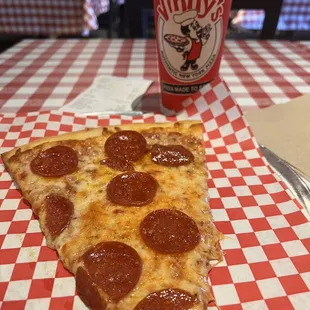 A slice of pepperoni &amp; drink. Good, quick, cheap lunch.