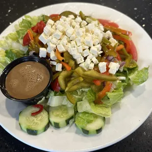 Greek salad with our homemade house dressing!!