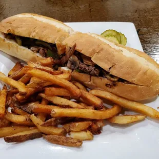 Roast Beef Hoagie with Onions and Fries