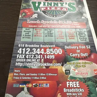 a menu for a restaurant