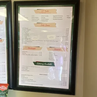 Menu and pricing as of 10-19