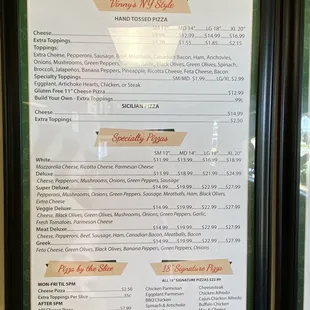 Menu and pricing as of 10-19