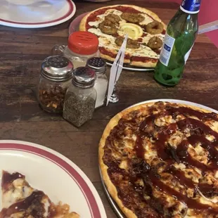 BBQ Chicken Pizza and Calamari Pizza